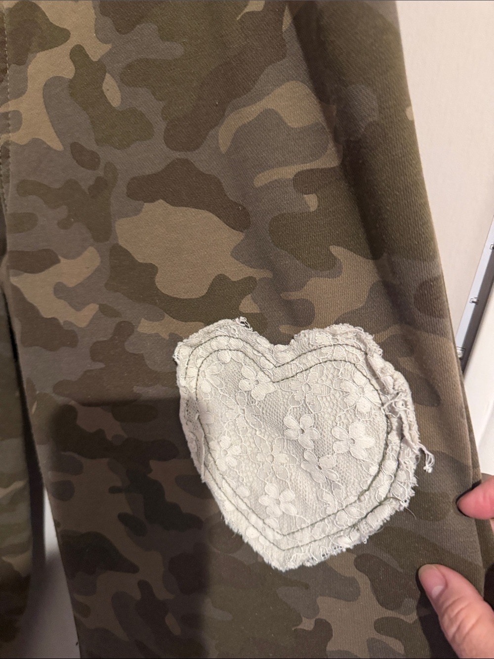 POL Olive Camo Joggers with Cream Lace Patch Accents - Picture 4 of 8